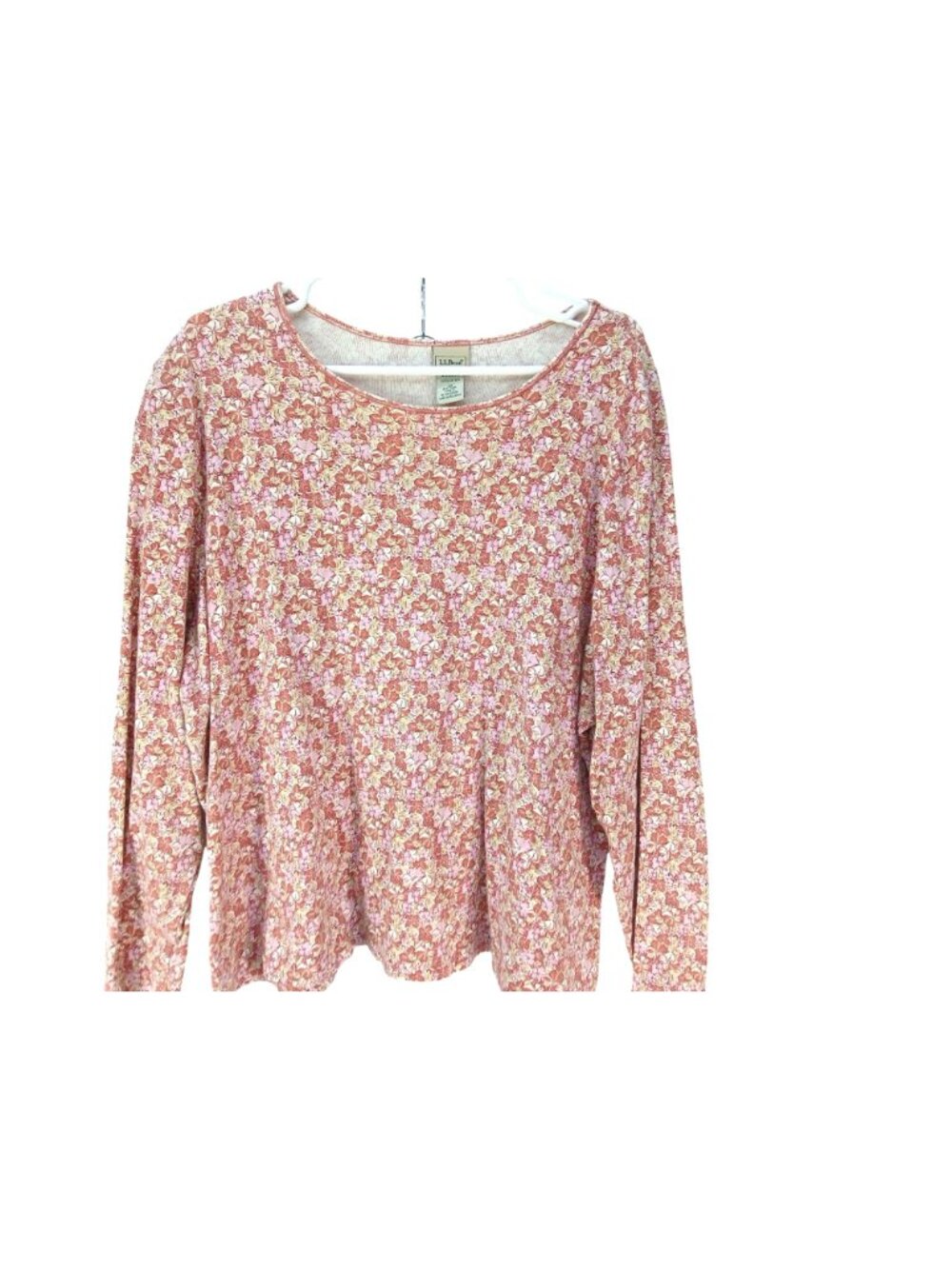 L.L. Bean Womens 3X Plus Floral Long Sleeve Tops 100% Cotton Pink Blue Scoop - Picture 2 of 10
